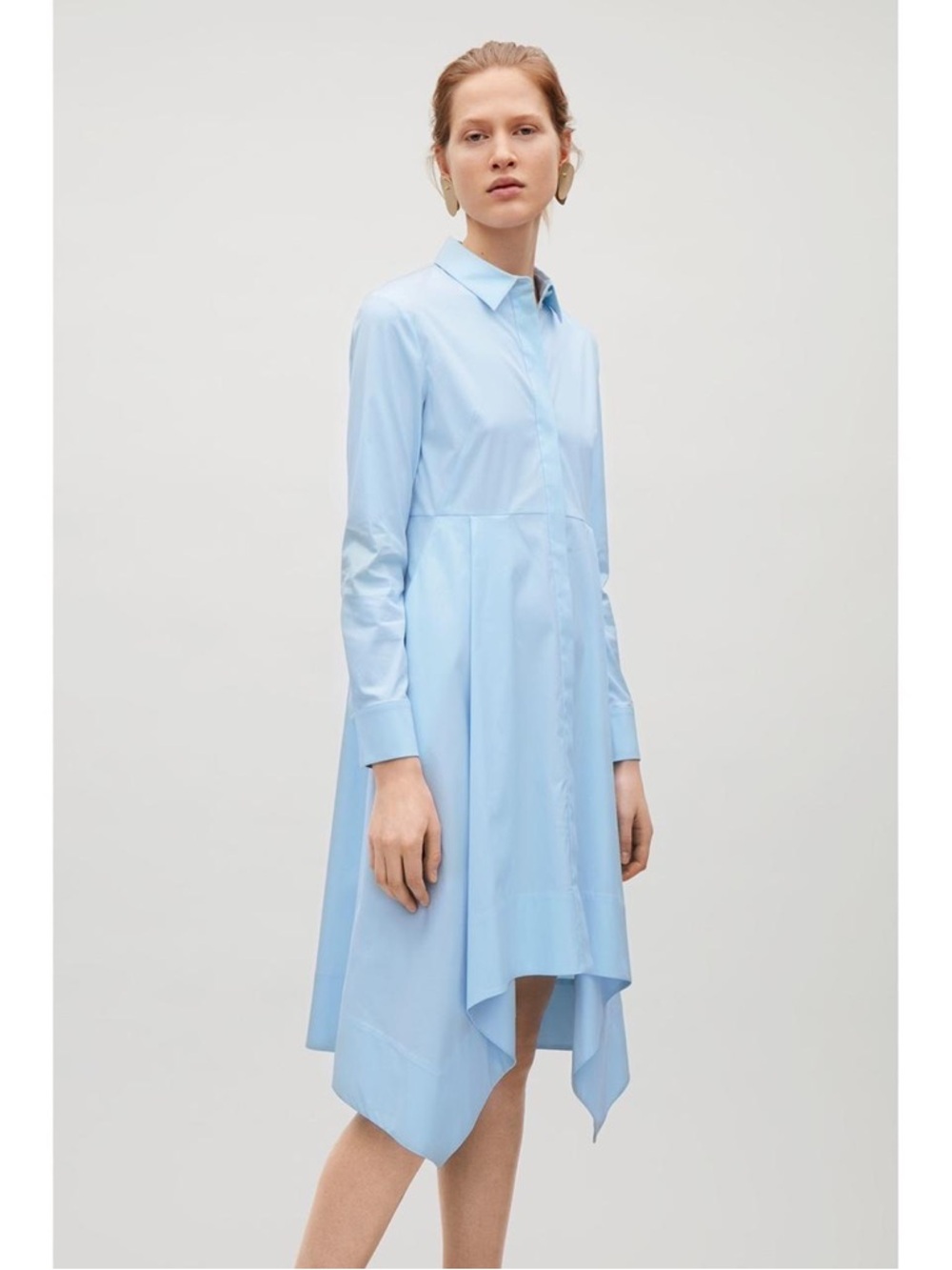 COS Light Blue Asymmetric Handkerchief Hem Shirtdress Cotton Size 10